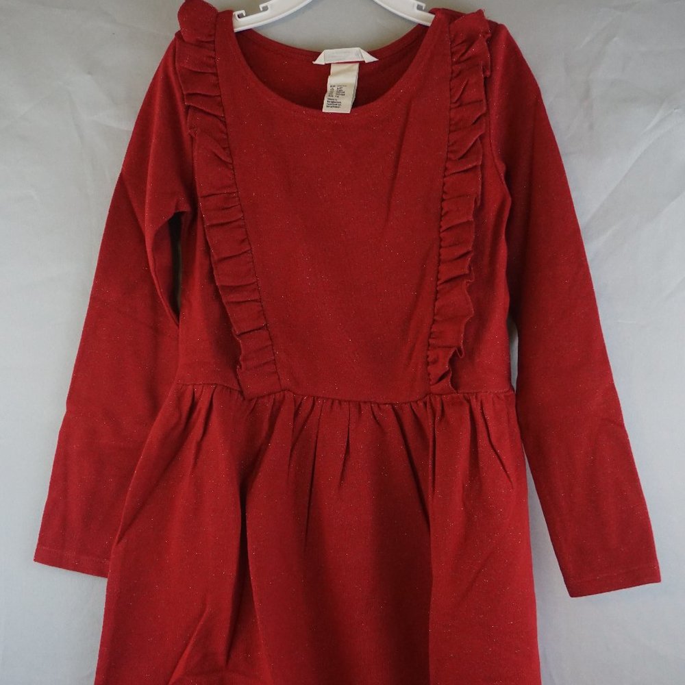 H & M Basic Red Cotton Dress with Glitter 6-8 Y